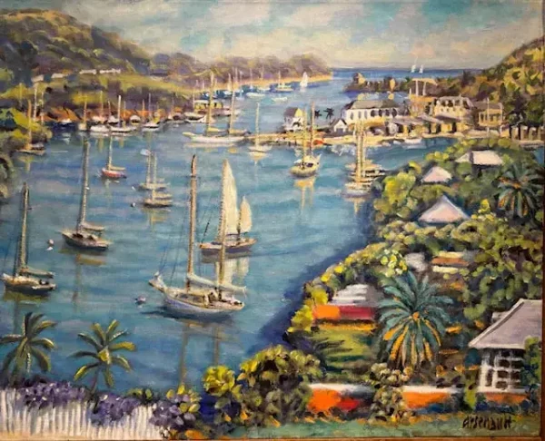 English Harbor, Antigua, painting by Paul Arsenault