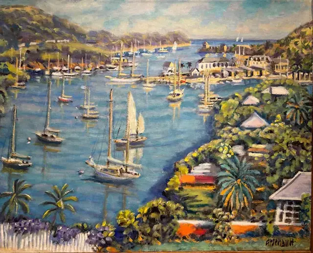 English Harbor, Antigua, painting by Paul Arsenault