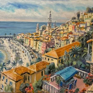 Bird's Eye View, Menton, France. Painting by Paul Arsenault.