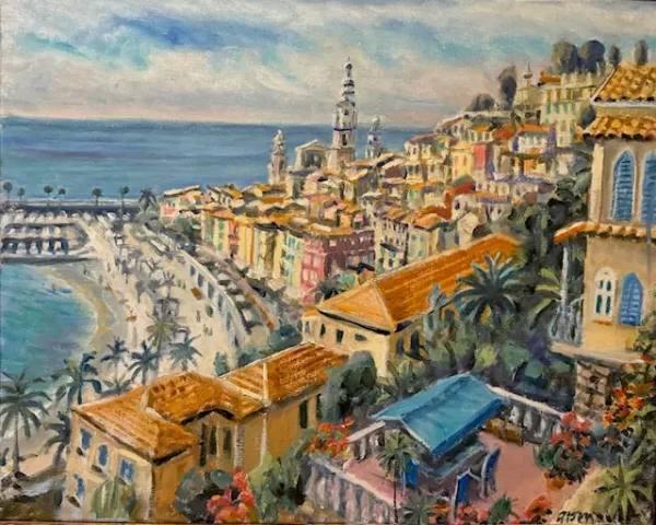 Bird's Eye View, Menton, France. Painting by Paul Arsenault.