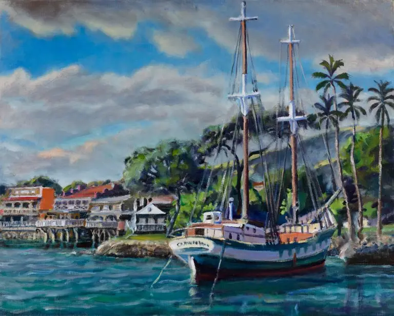 Carthaginian II at Lahaina, Maui. Painting by Paul Arsenault