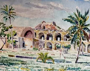 Courtyard at Fort Jefferson (watercolor)