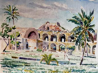 Courtyard at Fort Jefferson (watercolor)